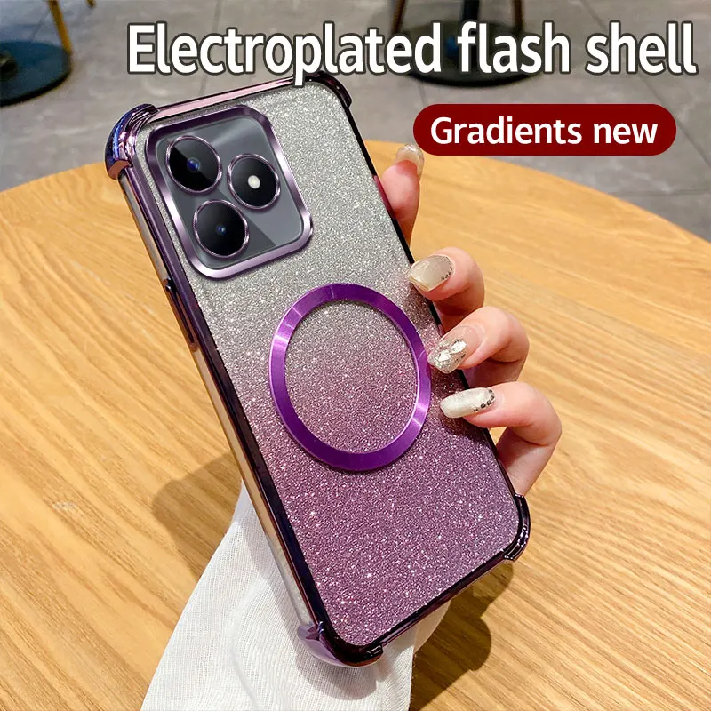 Coque de téléphone à anneau magnétique antichoc pour Realme Note 50 9 Pro Plus 9i 5i 5 C55 C53 C51 C35 C33 C31 C30 C20 C11 C3 Housse à paillettes_voghion.com