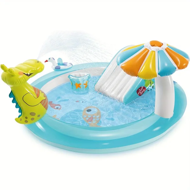 Piscine gonflable en polymère pour enfants, piscine crocodile avec toboggan, pêche au poisson 1