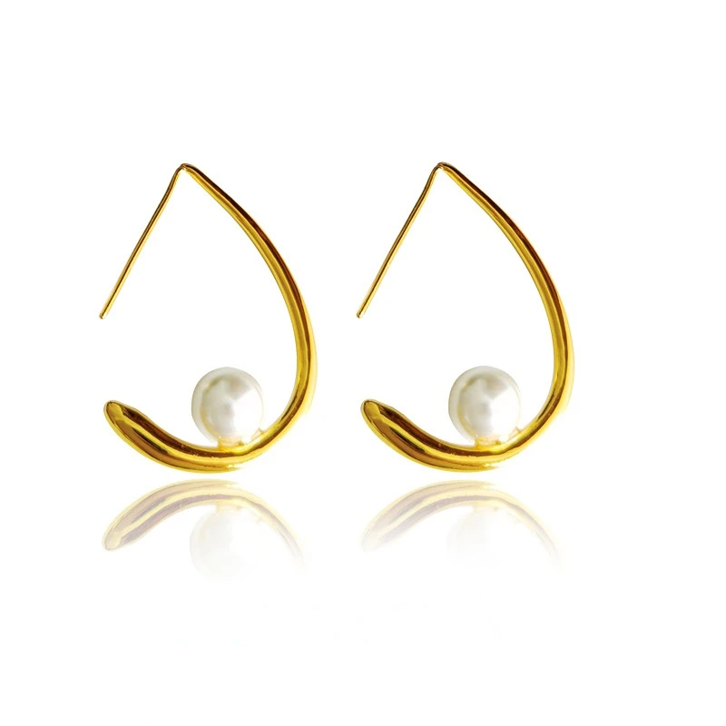 

Copper Gold-Plated Temperament Water Drop Shaped Women's Earrings Ins Wind Sweet Pearl Earrings Female Net Celebrity New
