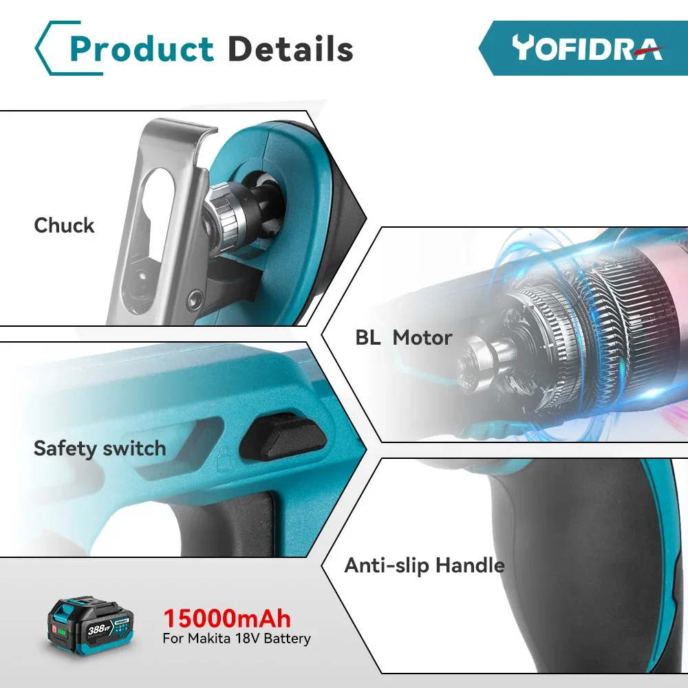 Yofidra Brushless Reciprocating Saw Handsaw Saber Multifunction Saw Metal Wood Pipe Cutting with 4 Blades For Makita 18V Battery 4