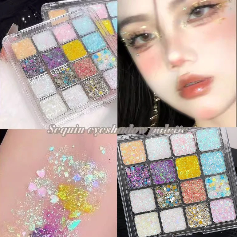 Shiny Sequins Flakes Eyeshadow Palette Self Adhesive Glitter Gel Hair Body Nail Blue Pink Yellow Sequin Gel Makeup Decoration 4