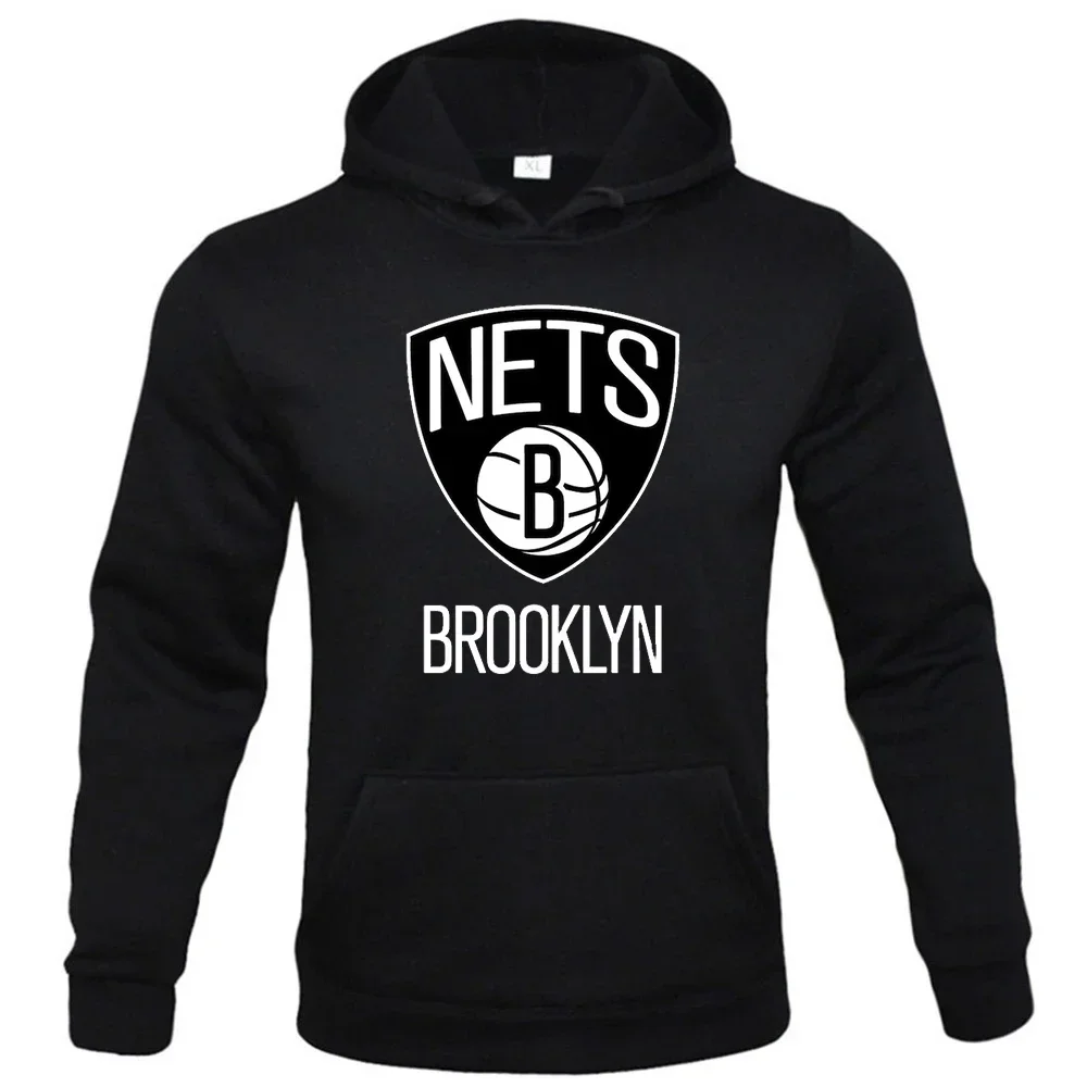 'NETS BROOKLYN' Men's Fleece Hoodie Casual Sports Hoodie Men's Clothing Street Fashion Letter Print Plus Size Hoodie