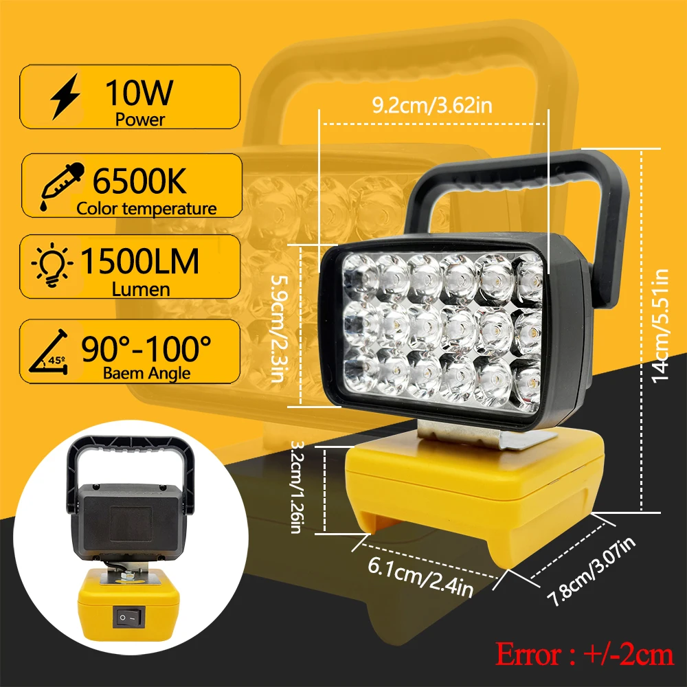 DeWalt 20V 리튬 이온 배터리 액세서리 DCB183 DC206 LED 작업 램프 라이트 토치 손전등 랜턴 캠핑 비상 조명