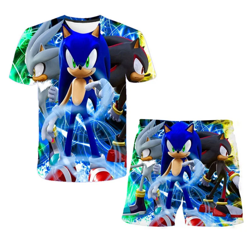 baby pajamas for a girl children sonic 2 3D Print T shirt Sets Boys Girls super sonic Suit 4-14Years Baby cartoon clothes kids clothing Summer harajuku baby suit boy