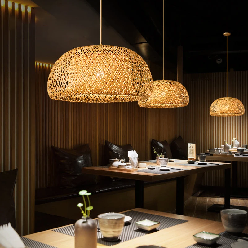 Hand Knitted Chinese Style Weaving Hanging Lamps 18/19/30cm Bamboo Pendant Lamp Restaurant Home Decor Lighting Fixtures 3
