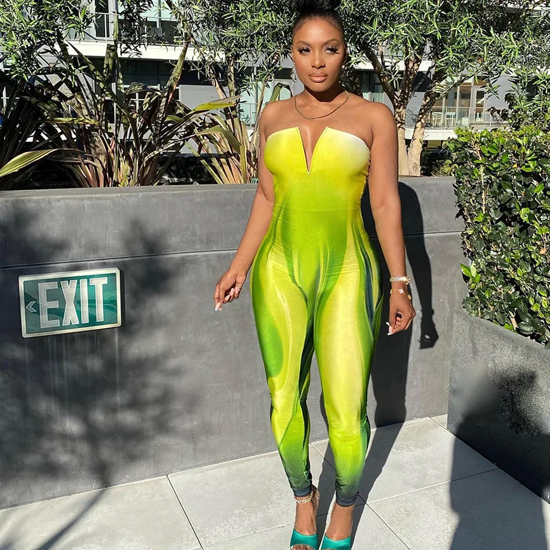 

Print Jumpsuit Women 2022 Sexy Off the Shoulder V Neck Leggings Bodycon Club Party Rompers Womens Jumpsuit One Piece Overalls