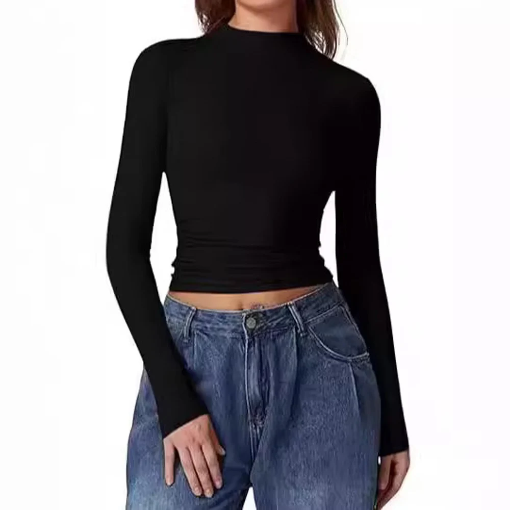 Black Cropped Long Sleeve Y2K T Shirt for Women Summer