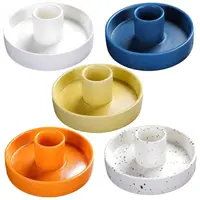 Ceramic Candle Holder Tray Easy To Clean Artistic Candlestick Minimalist Round Palo Santo Incense Burner Home Decoration 1
