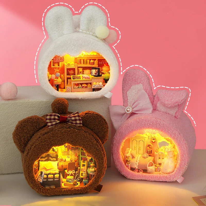 DIY Wooden Miniature Model Kit Japanese Sushi Store Casa Doll Houses 3D Puzzle Dollhouse With Furniture Lights for Friends Gifts 2