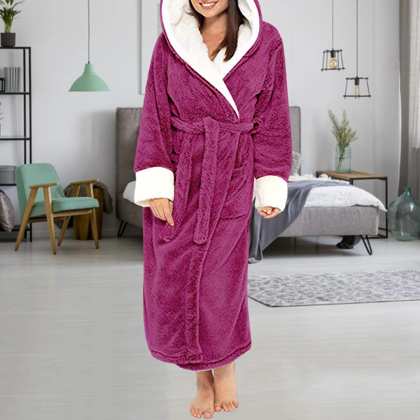 Thicken Warm Couple Style Flannel Robe Winter Long Sleeve Bathrobe Sexy Hooded Women Men Nightgown Lounge Sleepwear Home Clothes