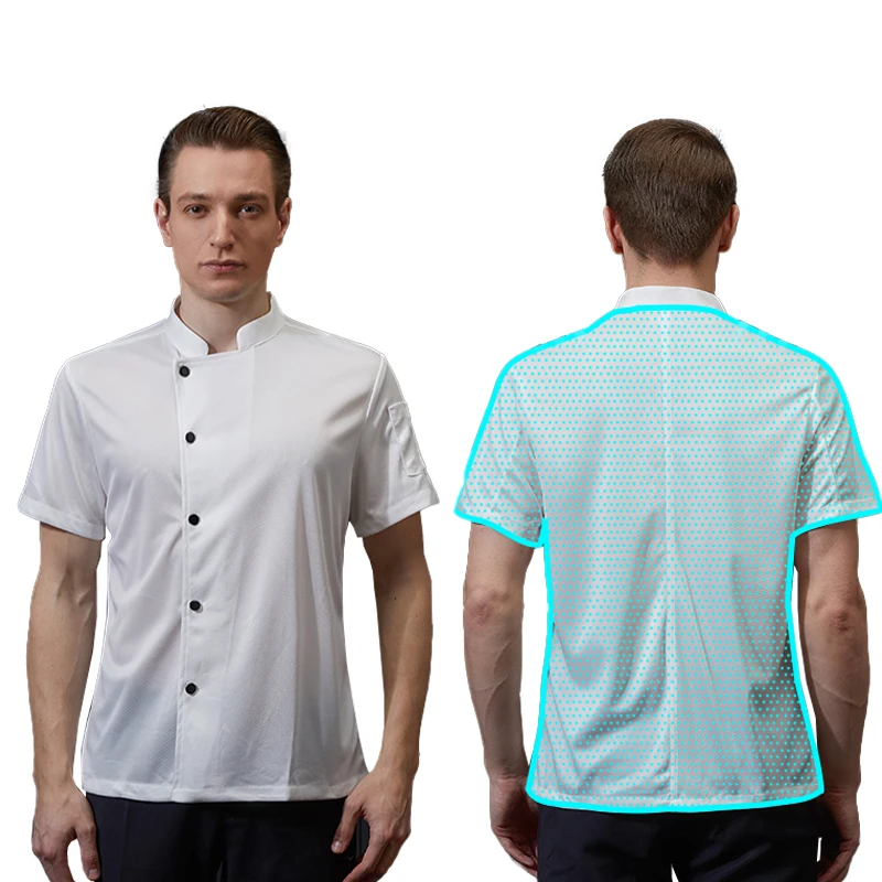 Hotel Kitchen Chef Uniform Restaurant Breathable Cook Jacket Summer Catering Thin Short-Sleeved Men's Whole Network Overalls