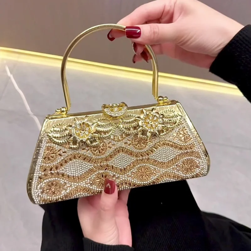 Diophy Peach Womens Evening Shoulder Bag Purse With Beautiful Rhinestones