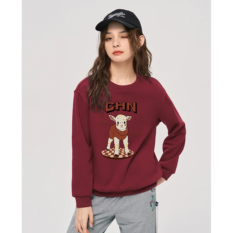 Toyouth Women Fleece Sweatshirt 2022 Winter Long Sleeve O Neck Loose Hoodie Vintage Sheep Print Warm Casual Streetwear Pullover