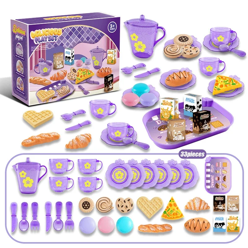 Simulate Kitchen Playset Pretend Play House Cookware Afternoon Tea Food Cake Set Children's Tableware Kitchen Toy Christmas Gift
