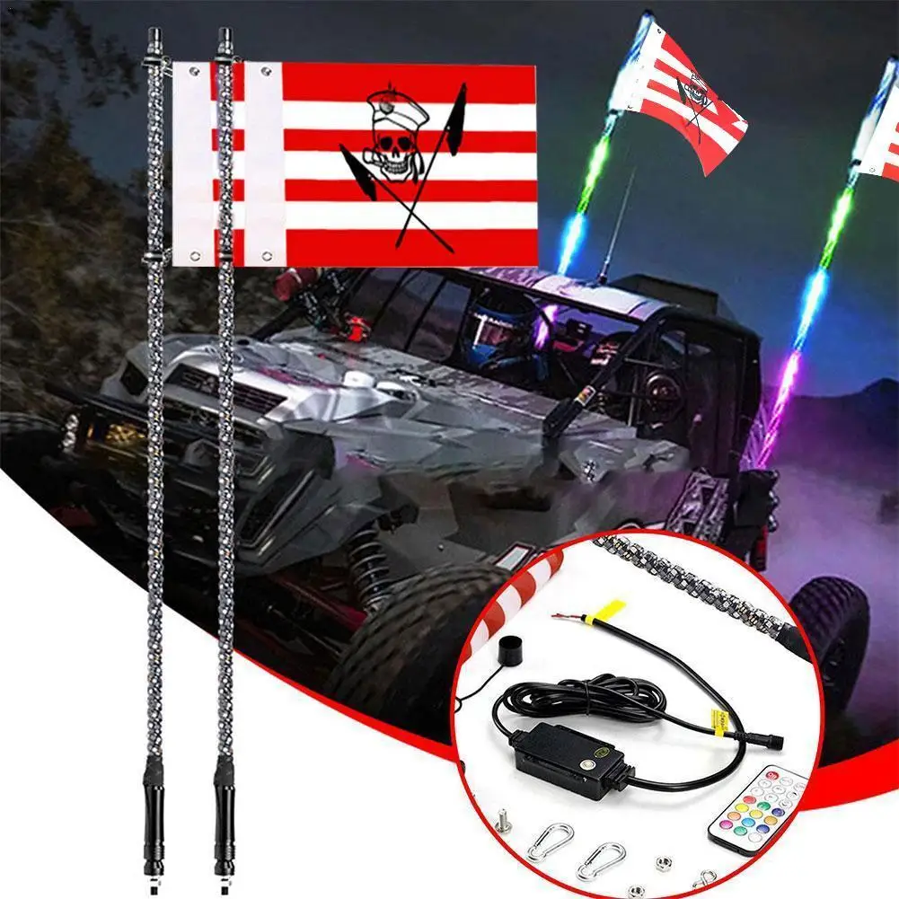 

1pc 2 Feet Car Decoration Off-road Motorcycle Light Spriral With Whip Flagpole Atv Led Navigation Utv Flag Lights Antenna F3a5