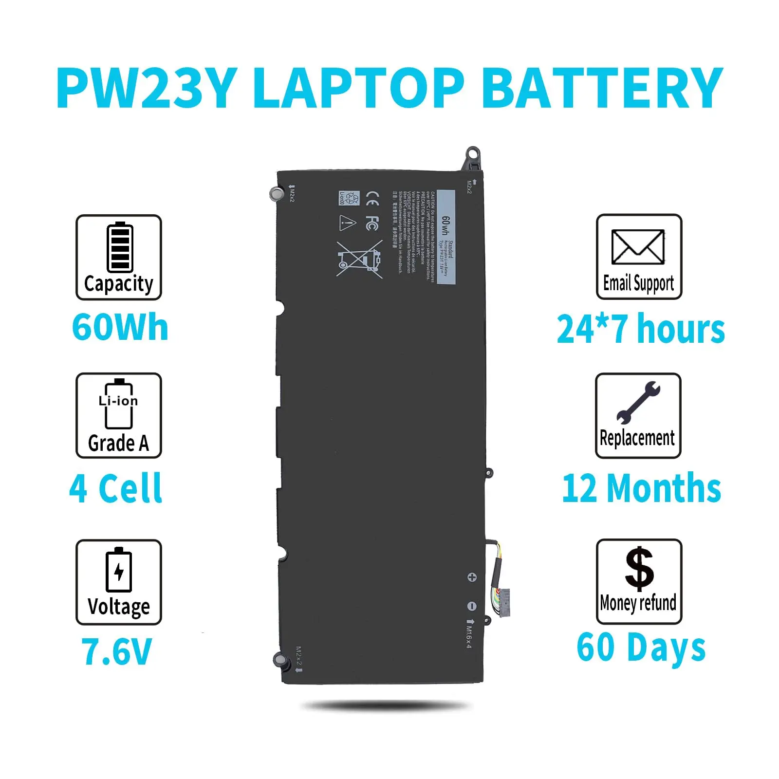 Аккумулятор для ноутбука PW23Y для Dell XPS 13 9360 P54G002 13-9360-D1605G 13-9360-D1605T 13-9360-D1609 13-9360-D1609G 13-9360-D1705G 3-9360-D1505 13-9360-D 1805T XPS серии 2017 г. TP1GT RNP72 0RNP72 0TP1GT (art.: 3920c809e9aaa) - 3920c809e9aaa