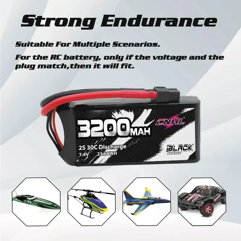 Batterie Lipo CNHL 3200mAh 30C XT60 3S 11.1V montrant les câbles et la prise XT60