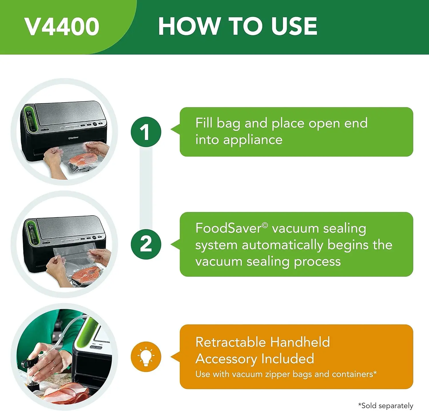 V4400 2-in-1 Vacuum Sealer Machine with Automatic Vacuum Sealer Bag Detection and Starter Kit