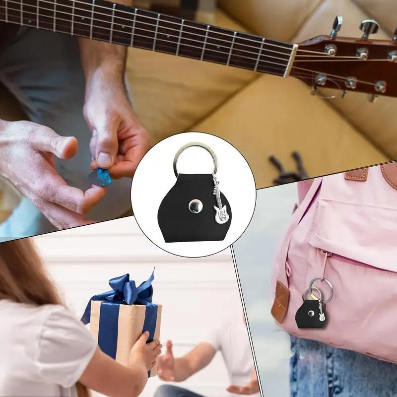 Guitar Picks Case Keychain Guitar Picks Bag Pendant PU Leather Storage Tool For Home Stage Performance School Concert