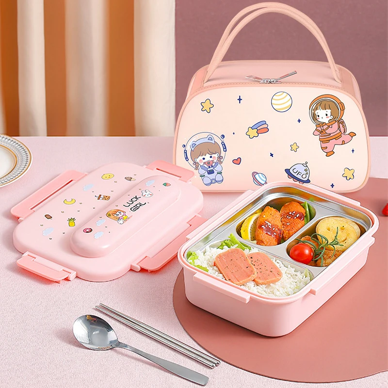 1pc Portable Microwavable Cartoon Lunch Box With Dividers