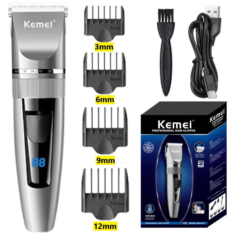 

Kemei Hair Clippers Cordless Ceramic Blade Hair Trimmer Electric Professional Hair Cutting Grooming Kit Rechargeable LED Display