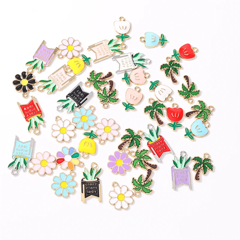 Duarte 20 Stück/Lot niedliche bunte Emaille-Blumen-Baum-Anhänger für die Schmuckherstellung, Ohrringe, Halsketten, DIY-Bastelzubehör