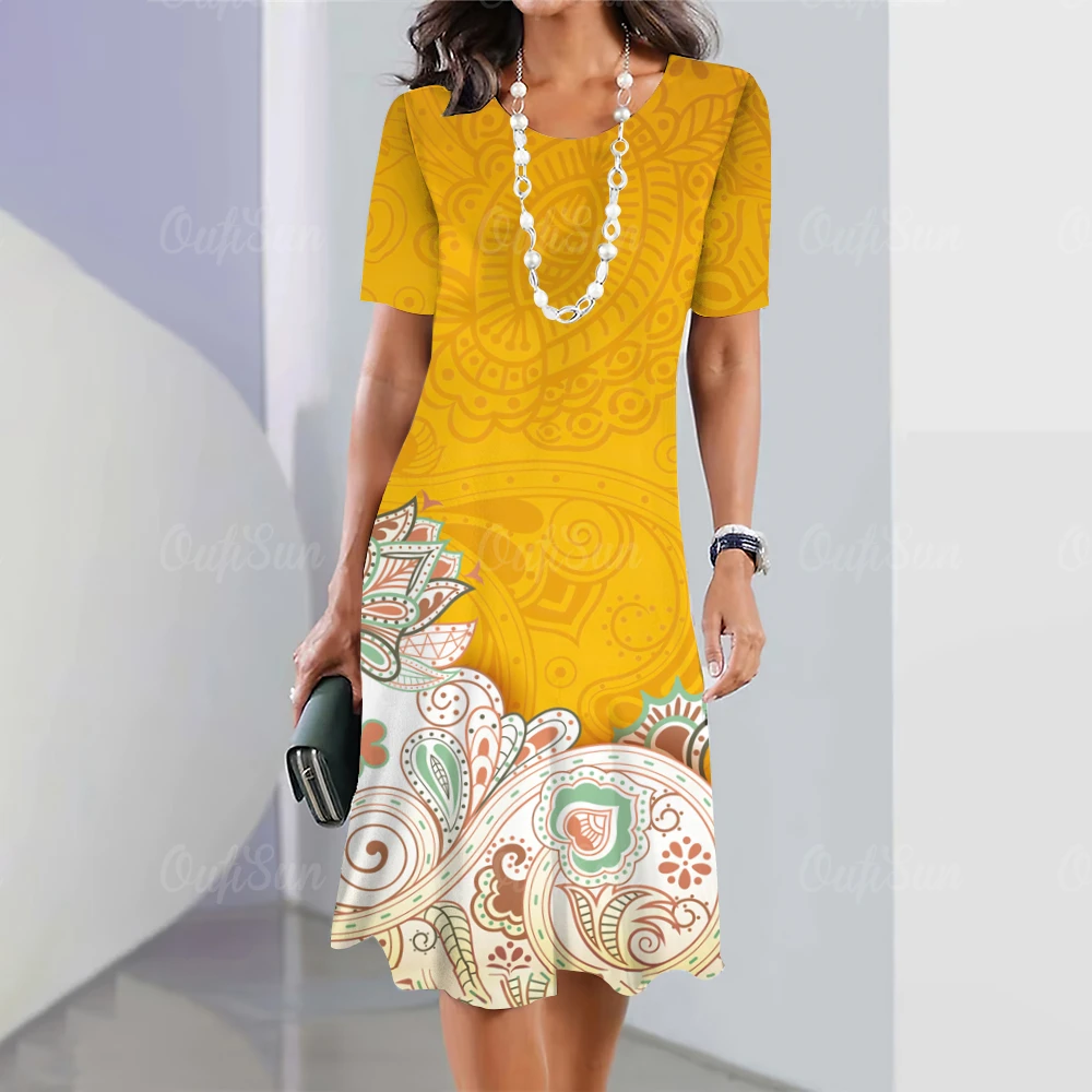 

New Women's Dresses Textured Printed Elegant Casual O Neck Short Sleeve Summer Dresses Fashion Women's Plus Size Clothing 2023
