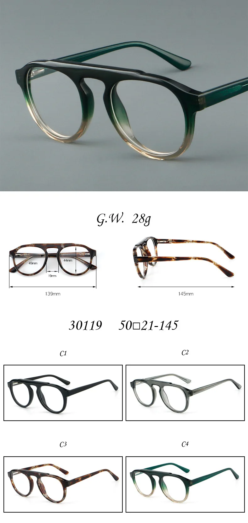 VCKA Mode Acetat Myopie Brillengestell Pilot Frauen Männer Vintage Optik Luxus Brillen verschreibungspflichtige Brillen -0,50 bis -10 – Detail 1