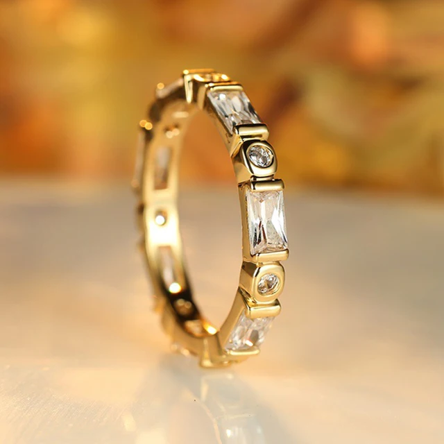 Handmade Eternity Promise Gold Crystal Ring AAA CZ Zirconia Engagement Wedding Band Rings for Women Men Finger Party Jewelry 26