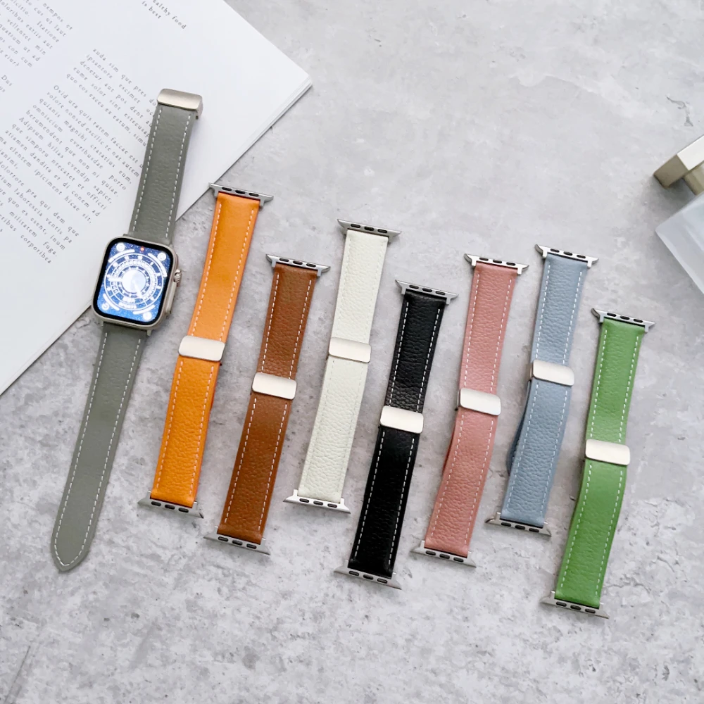 Leather Magnetic Buckle Strap for Apple Watch 49mm 45mm 41mm 40mm 44mm 42mm Watchband For iWatch Series Ultra 8 7 6 5 4 SE Belt