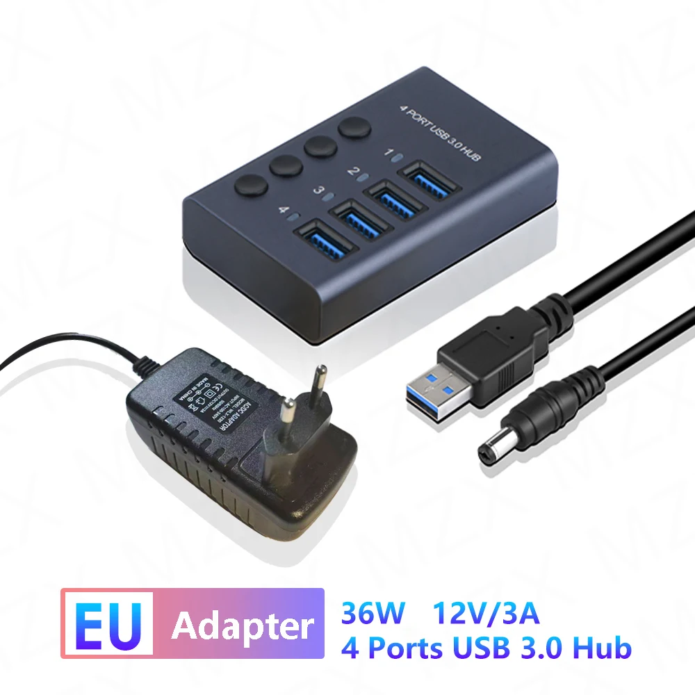 Premium Aluminum USB 3.0 Hub with Multiple Ports and Switch Adapter