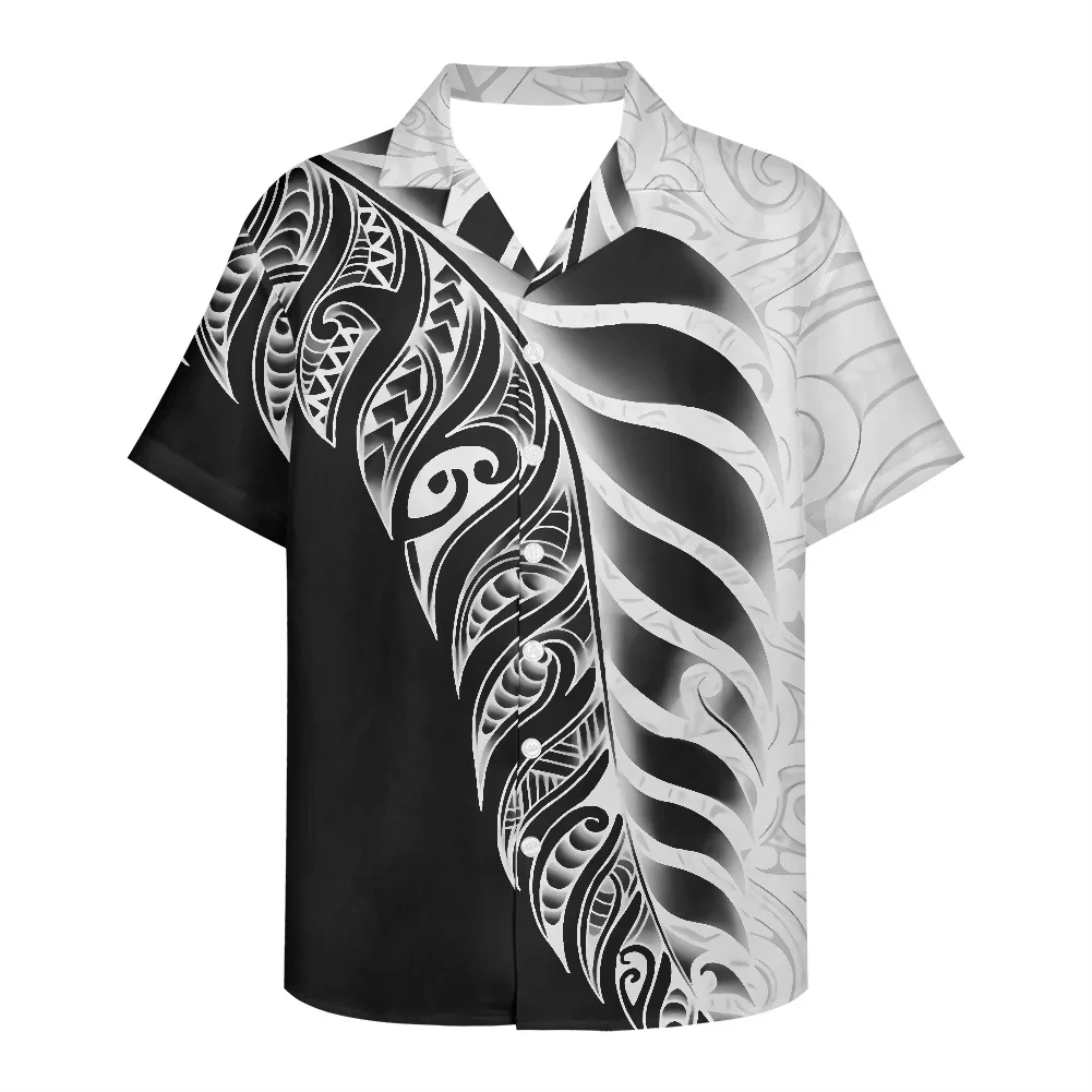 Men's Business Polynesian Shirt Casual Short Sleeve 2022 New Lapel Tribal Tattoo Button Slim Fit Fashion Top 5