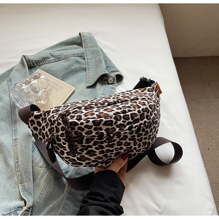 Women's Leopard Print Chest Bag, Autumn/Winter Fashion Crossbody Bag, Trendy Sporty Multifunctional Waist Bag Waist Packs bolsa