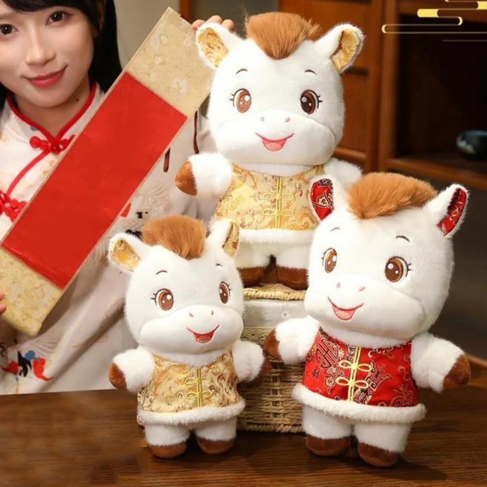 Chinese Costume 2026 Horse Plush Doll Mascot Cute Stuffed Horse Toy Creative Kawaii Zodiac Pony Figurine Birthday Gift