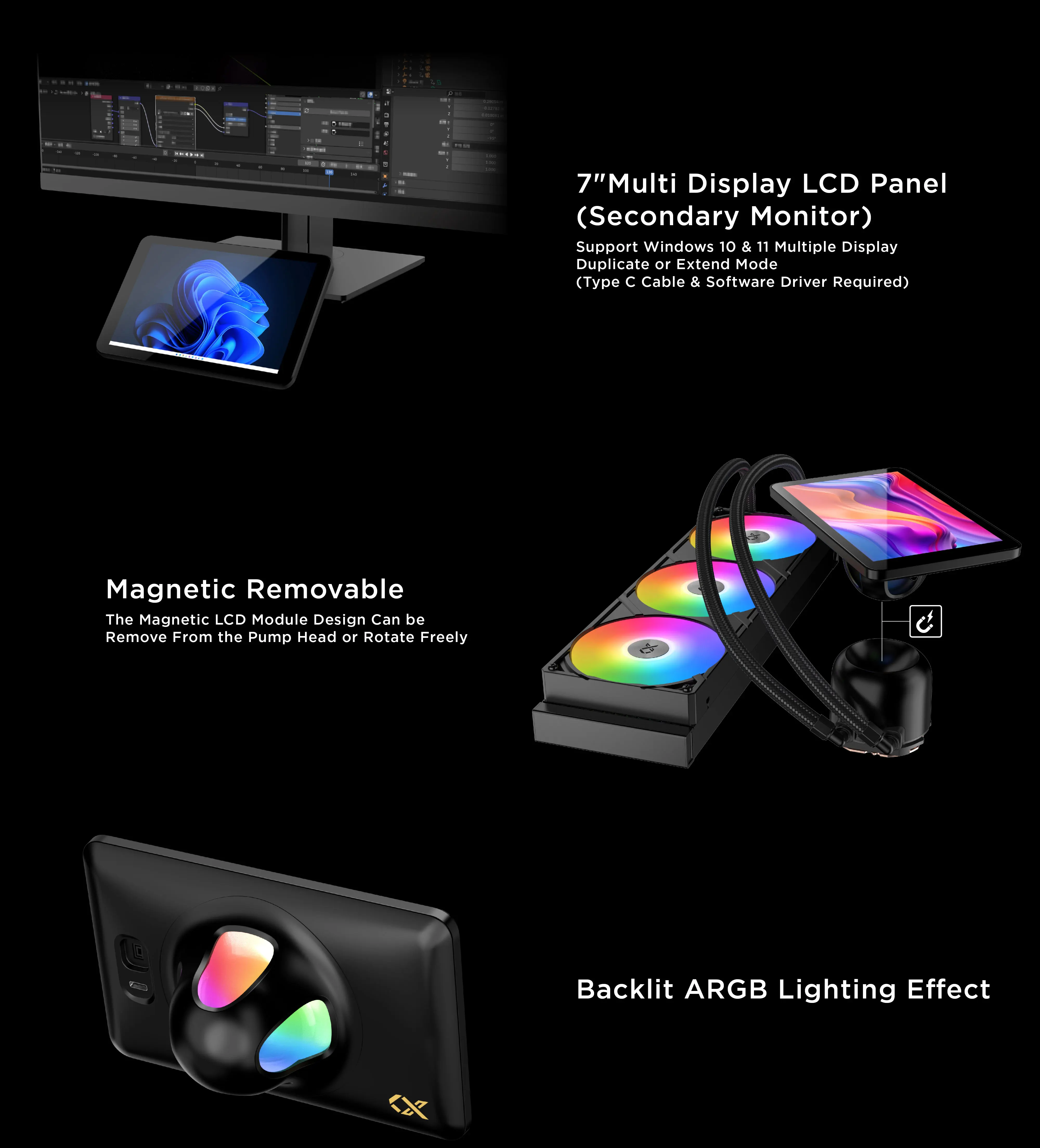7-inch screen display ARGB light integrated fan Magnetic LCD screen support LGA1