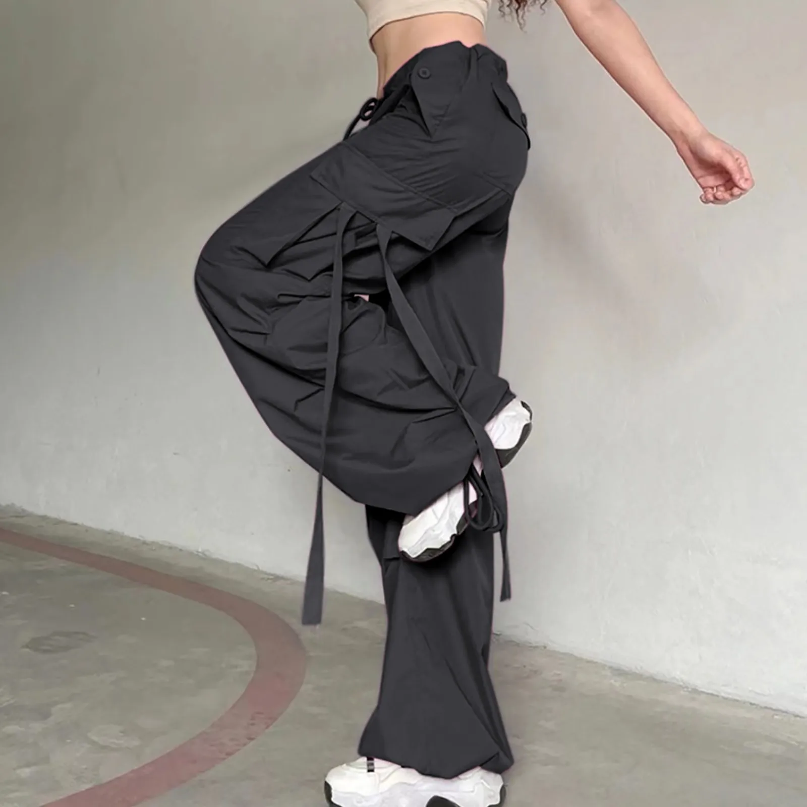 

Women Fashion Streetwear Wide Leg High Waist Straight Streetwear Trousers Overalls Cargo Pants With Pockets