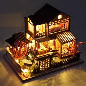 Diy Mini Wooden Dollhouse With Furniture Light Kit Doll House Casa Miniature Accessories Handmade Wooden Toys Birthday Gifts 2
