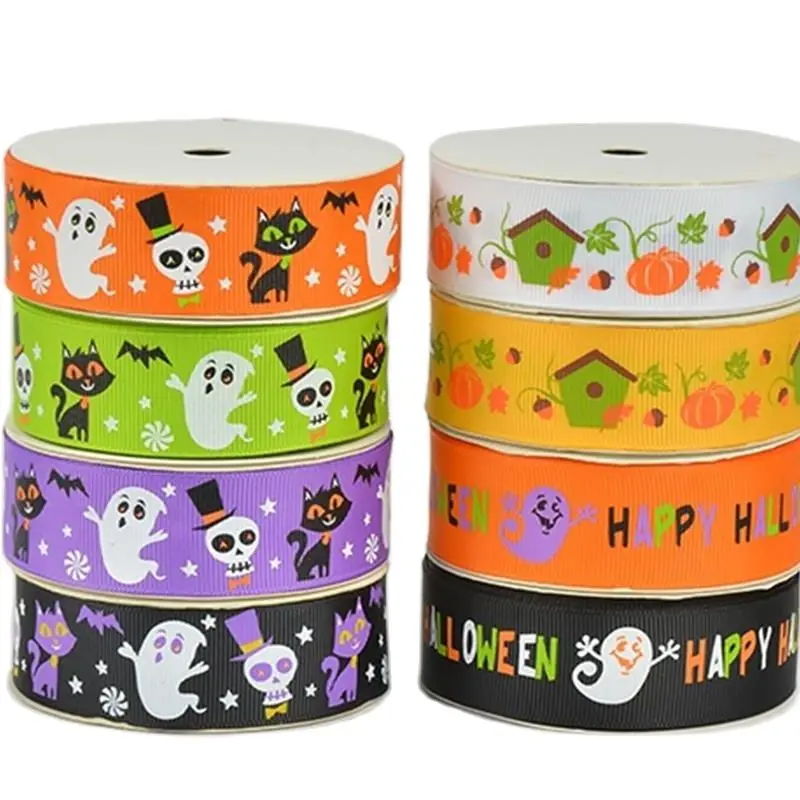 

25mm width Halloween cartoon pumpkin cat ghost colorful Thread ribbon Decorating party supplies DIY accessories