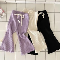 3-9T Baby Girl Casual Flared Trousers Spring Summer Stretchy Ribbed Wooden Hem Girls Infant Kids Versatile Soft Cotton Leggings 1