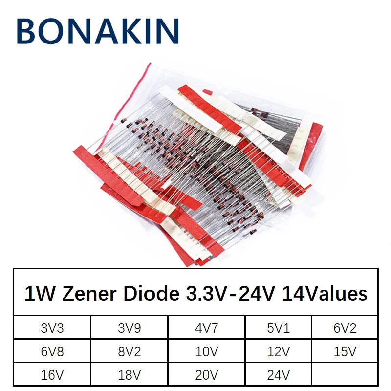 

14values*10pcs=140pcs 1W Zener diode kit DO-41 3.3V-24V component diy kit