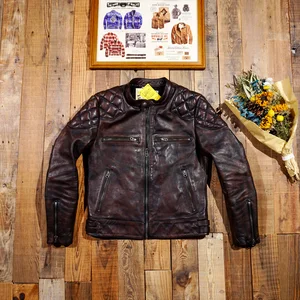 Heavy Water Washed Beckham,  Tea Heart Horse Leather Jacket, Men's Motorcycle Slim Fit Short Jacket, Leather Top Layer