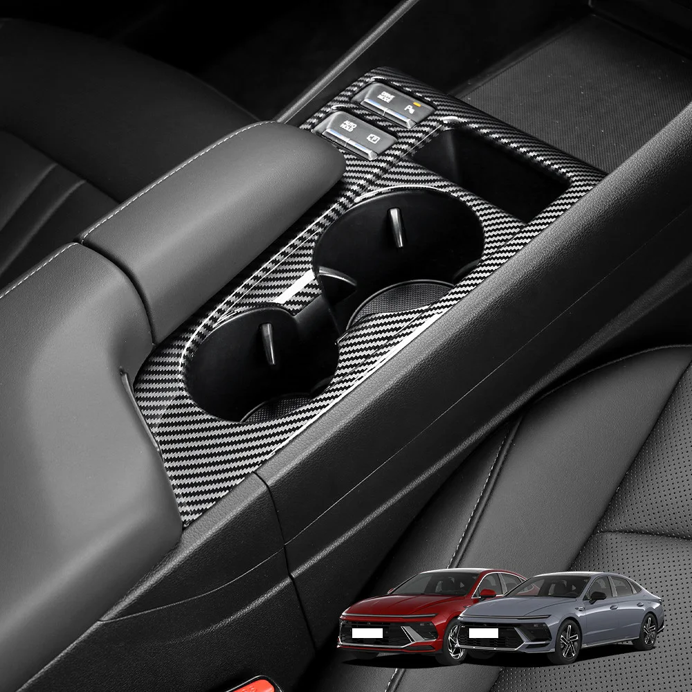 

Carbon Fiber Wood Grain Style Central Console Gear Shift Water Cup Holder Trim Cover For Hyundai Sonata DN8 2024 2025 LHD