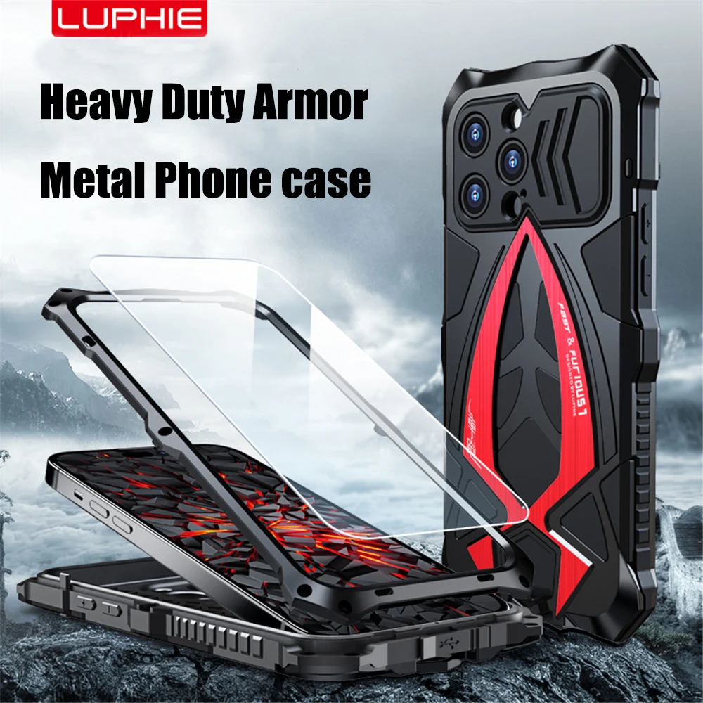 Metal Armor Heavy Duty Cover For iPhone 14 Pro Max Plus Case Built-in Camera Screen Protection Shockproof Phone Case Coque Funda