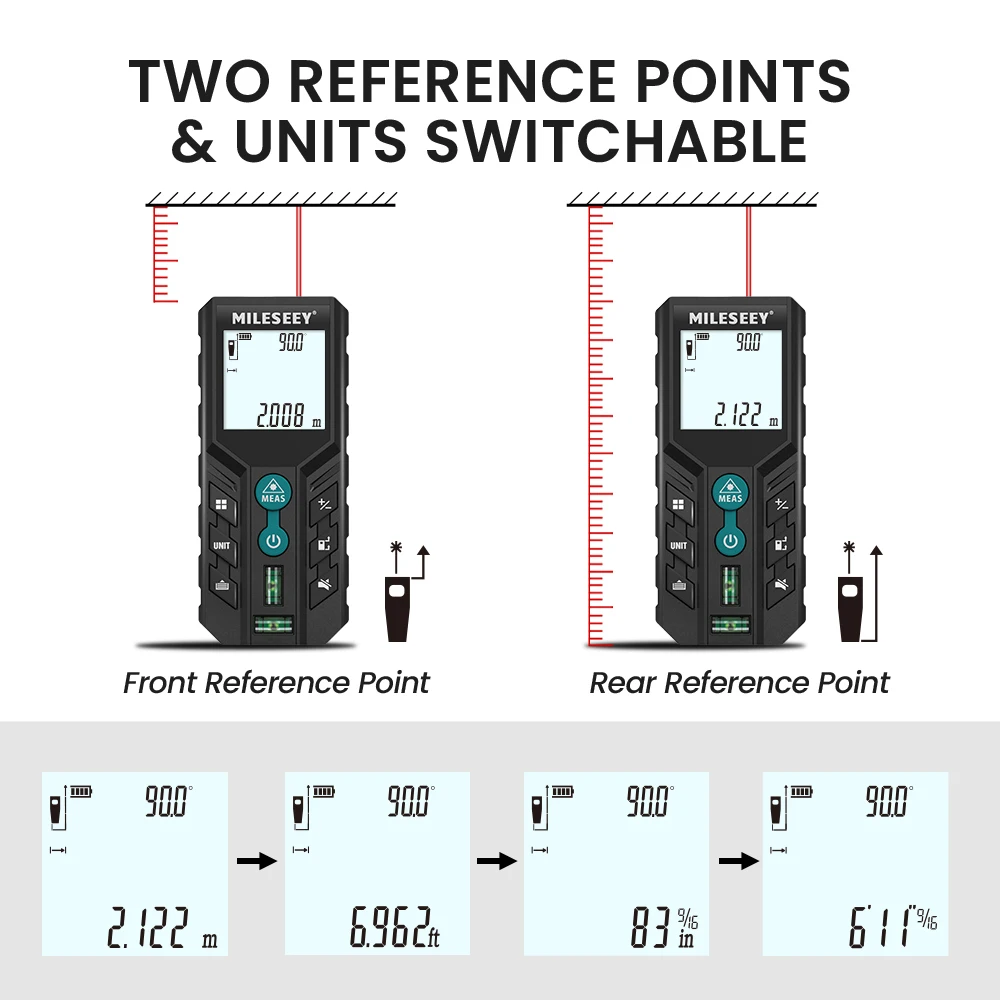 Mileseey-充電式レーザーメーター、デジタル角度付き距離計