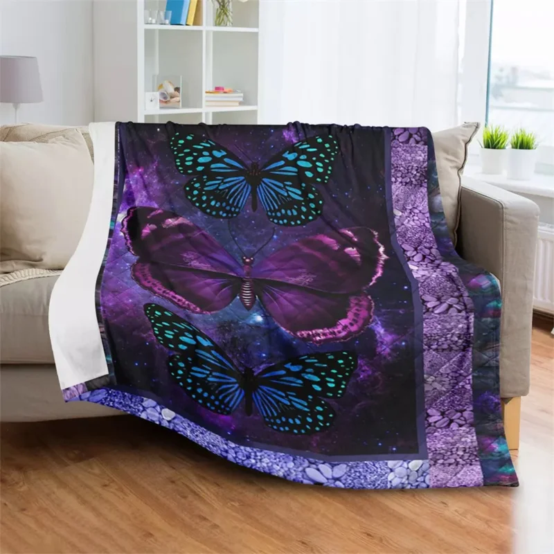 

Soft Butterfly Theme Blanket for Adults Microfiber Plush Flannel Sherpa Blanket for Bed and Couch Warm Fuzzy Cozy Throw Blanket