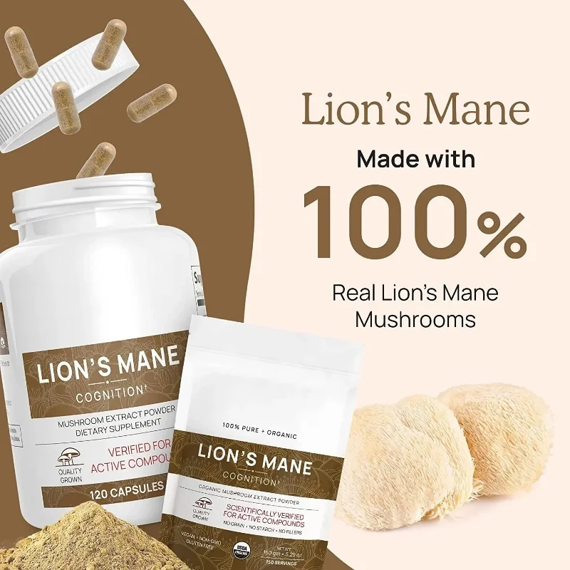 Mushroom Complex Capsules Lion Mane Ganoderma lucidum Mushroom Capsule Dietary Supplement 60pcs Health Food Immune System Promotes Metabolism