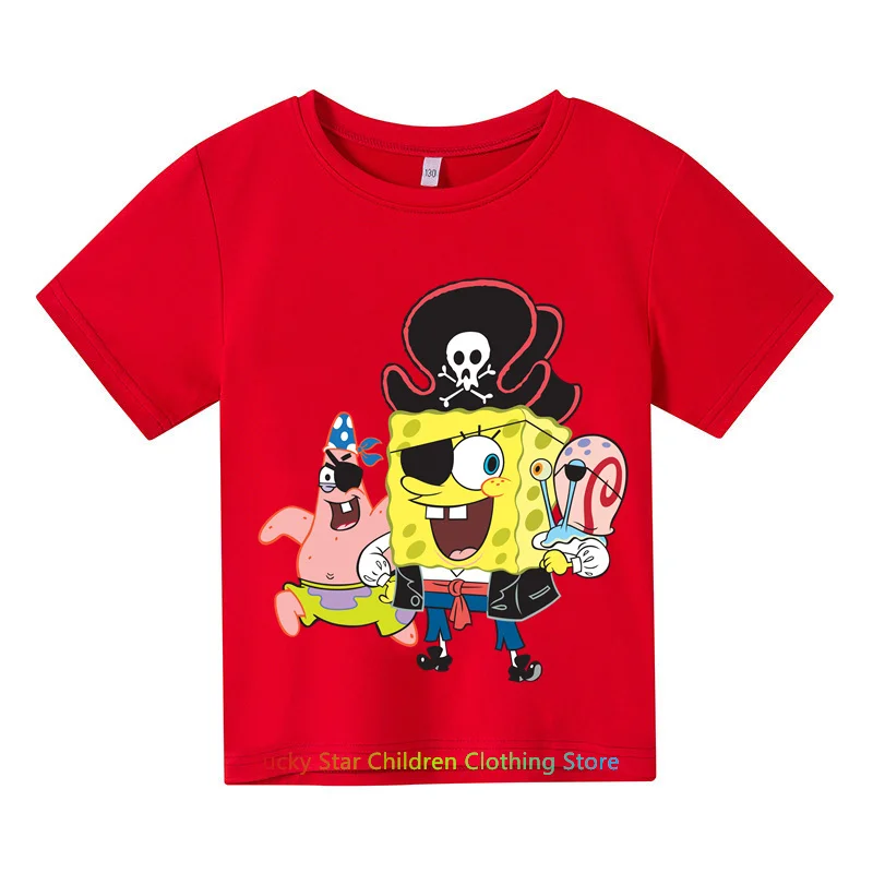

2024 Kids Fashion Summer Cotton T-shirt Cartoon SpongeBob Squarepants Kids Short sleeve Sweatshirt boys girls top