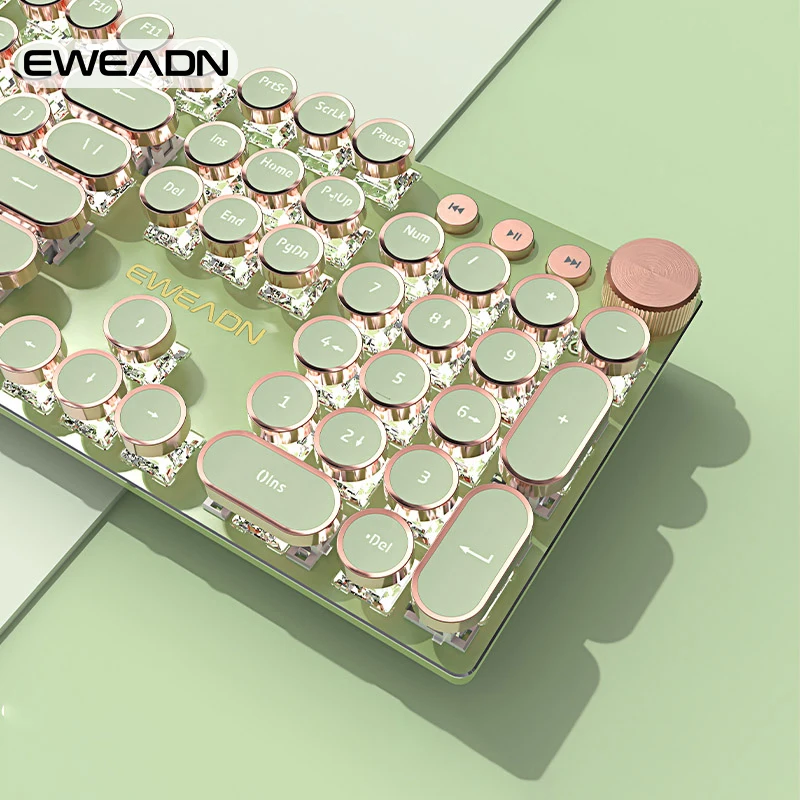 EWEADN V20 Punk Typewriter Mechanical Gaming Keyboard, 104 Keys Round Keycaps LED White Backlit, Key-wire separation design 1