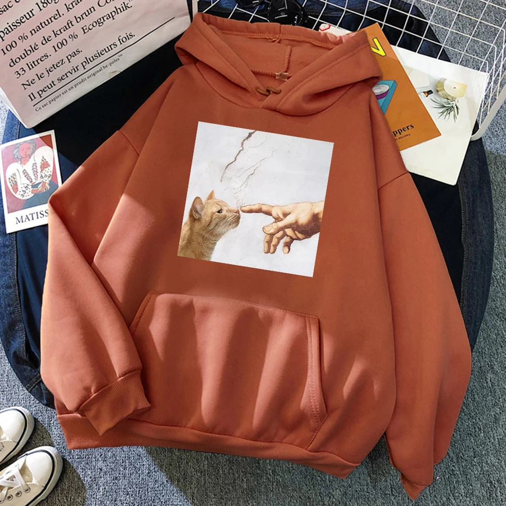 

Touch Cat's Nose Cute Printing Mens Sweatshirts Simple Comfortable Hoodies Soft Oversized Long Sleeves Autumn All-math Man Hoody