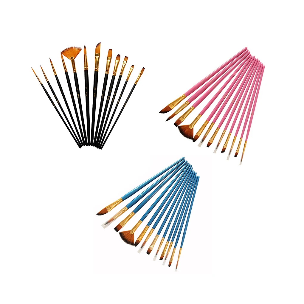 

Pack of 12 Paint Brushes Wooden Handle Painting Drawing Art Pen Stationery
